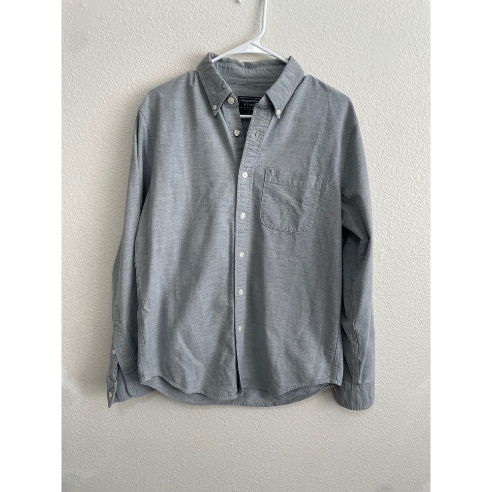 Y2K Abercrombie & Fitch Button Down Shirt Mens Large Grey Oxford Long Sleeve